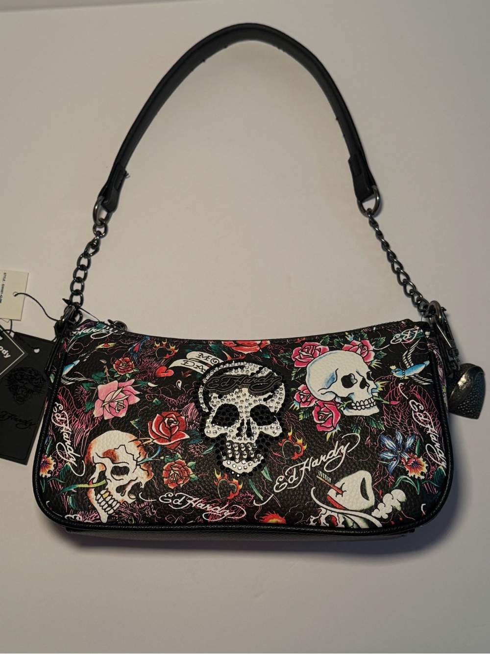 Ed Hardy Rhinestone Skull Crossbody Bag New w tags